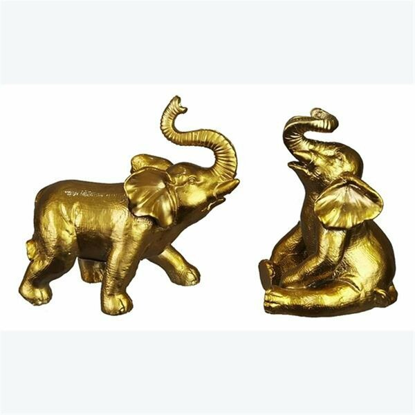 Youngs Resin Gold Painted Elephants Accent, Assorted Color - 2 Piece 20852